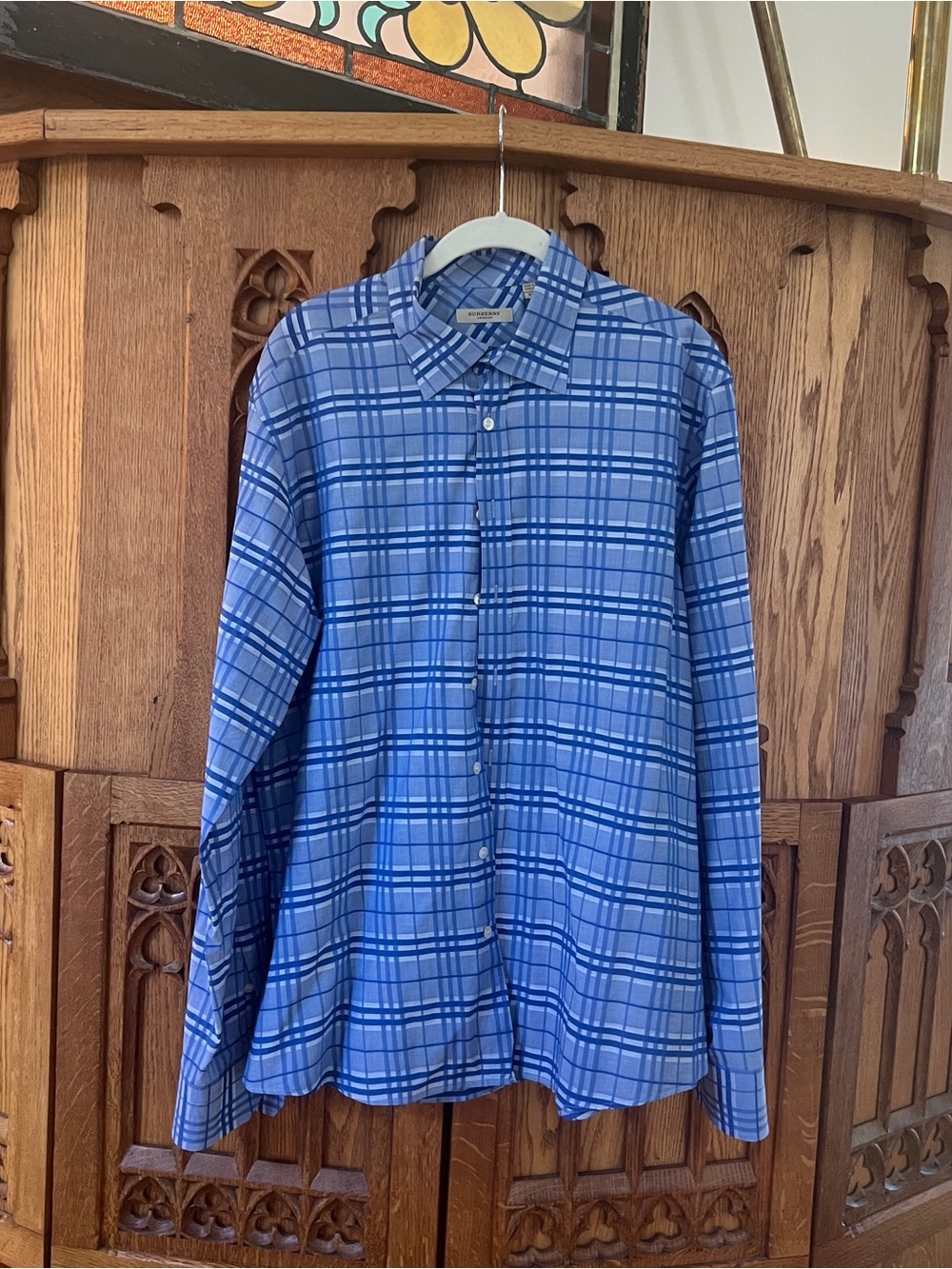 Burberry Blue Plaid Button-Up Shirt